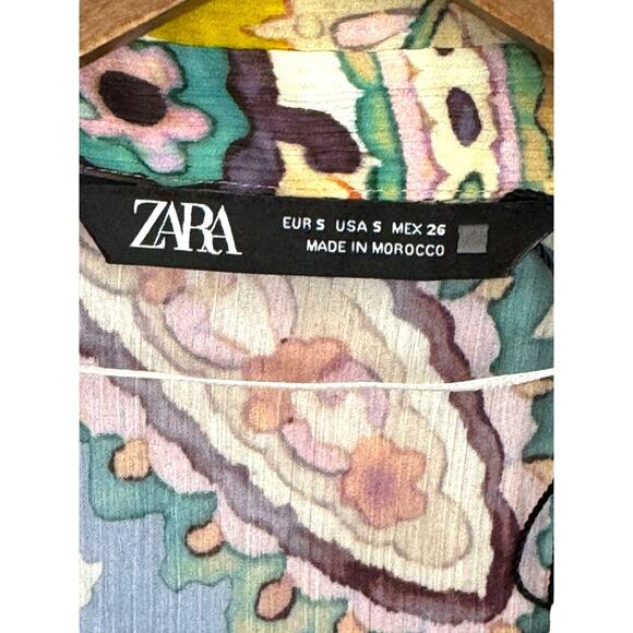 ZARA Women’s Paisley Print Sheer Blouse Collared Long Sl Shirt | Sm Boho Retro - Picture 3 of 6